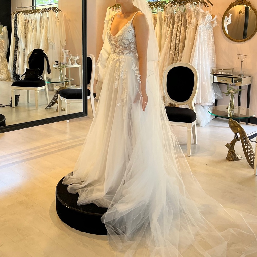Ivory floral beaded wedding dress